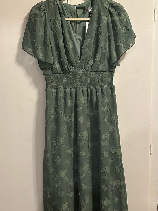 Baltic Born Dresses & Skirts - Baltic Born Olive Green Midi Dress with Floral Texture